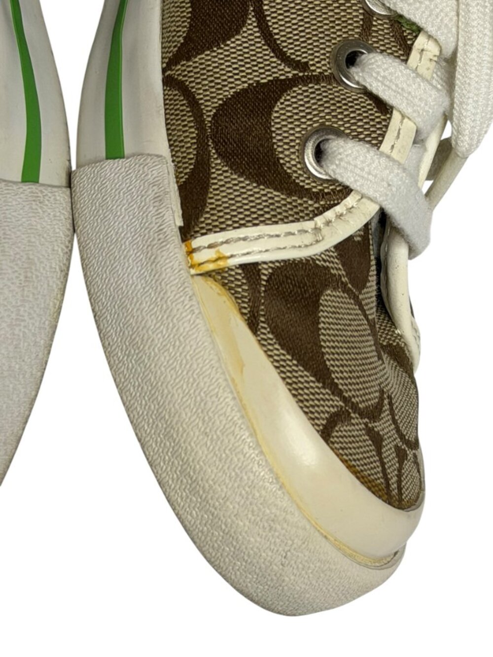 Coach Folly Signature Womens Sneakers Canvas Logo Tan Grass White 6 - Picture 9 of 10